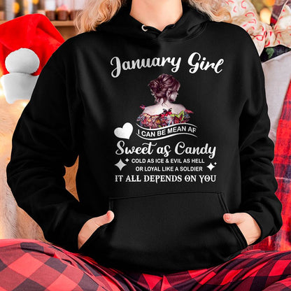 January Girl T-Shirt – Sweet As Candy, Cold As Ice - Birthday Gift for Women - TIEN01 (SKU26T-01-38-01)