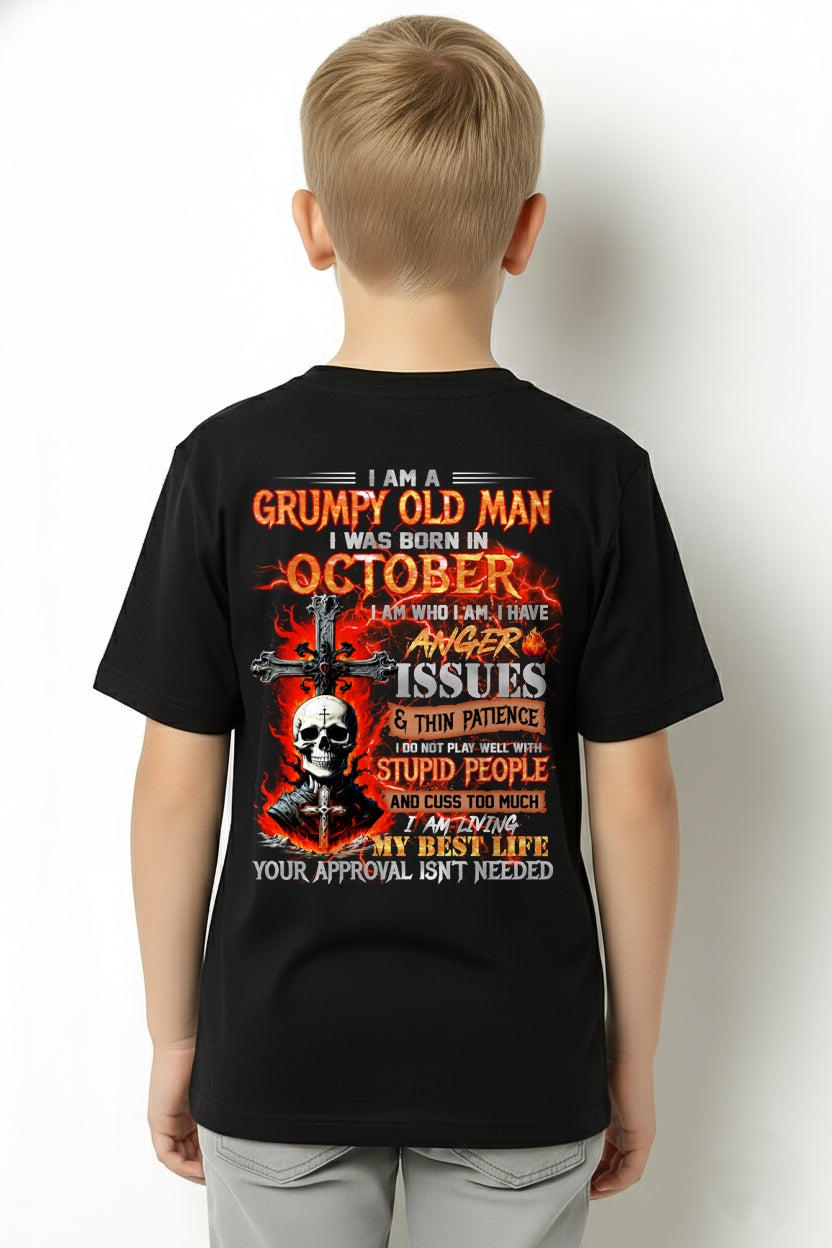 OCTOBER - GRUMPY OLD MAN T-SHIRT - FUNNY SKULL ANGER ISSUES TEE - PERFECT GIFT FOR MEN TIEN10 / male (SKU12-319-10)