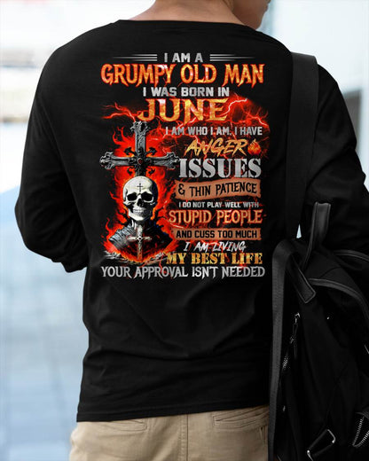 JUNE - GRUMPY OLD MAN T-SHIRT - FUNNY SKULL ANGER ISSUES TEE - PERFECT GIFT FOR MEN TIEN06 (SKU12-319-06)