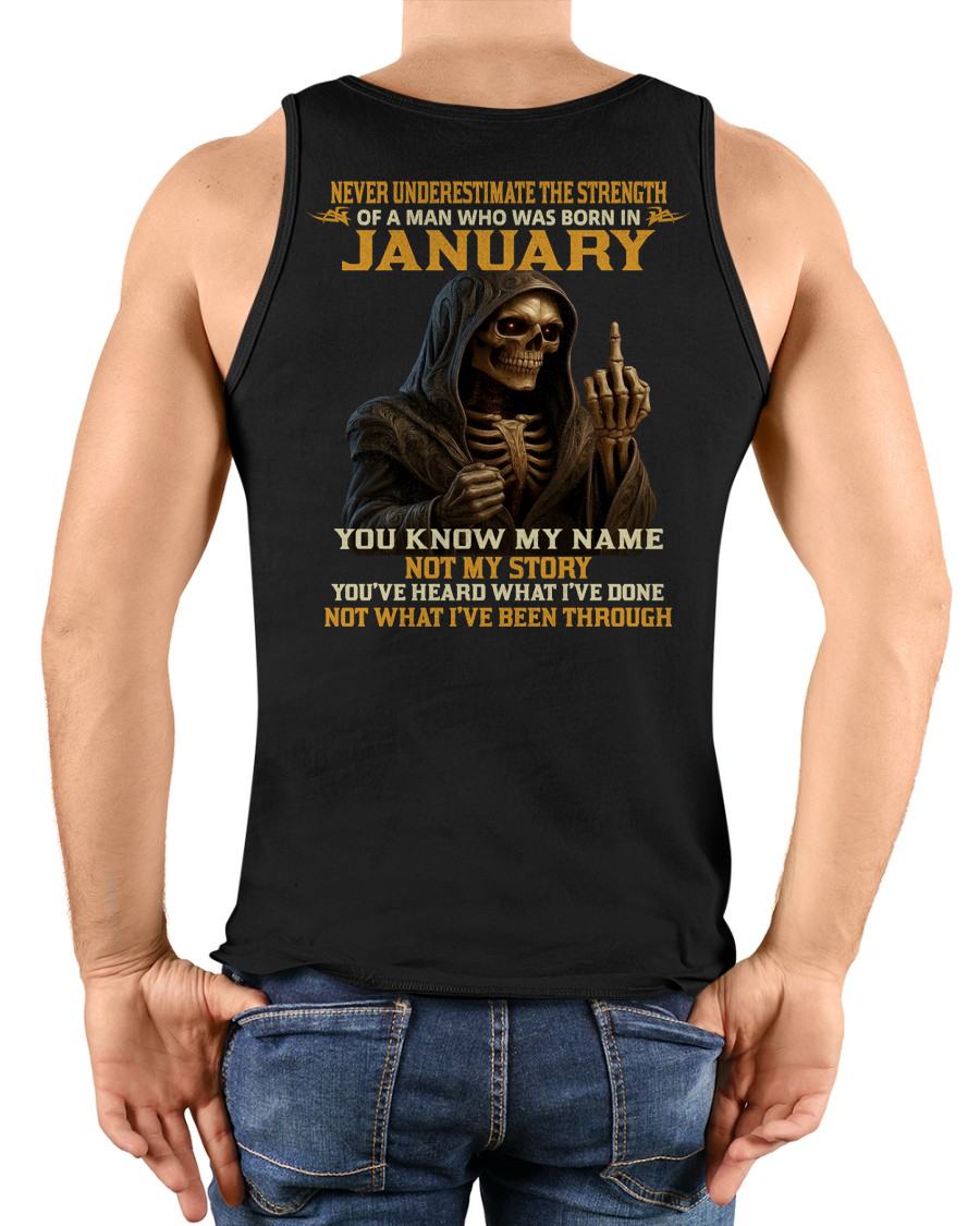 JANUARY - NEVER UNDERESTIMATE - BIRTHDAY T-SHIRT FOR MEN - TIEN01 (SKU26T-01-06-01)