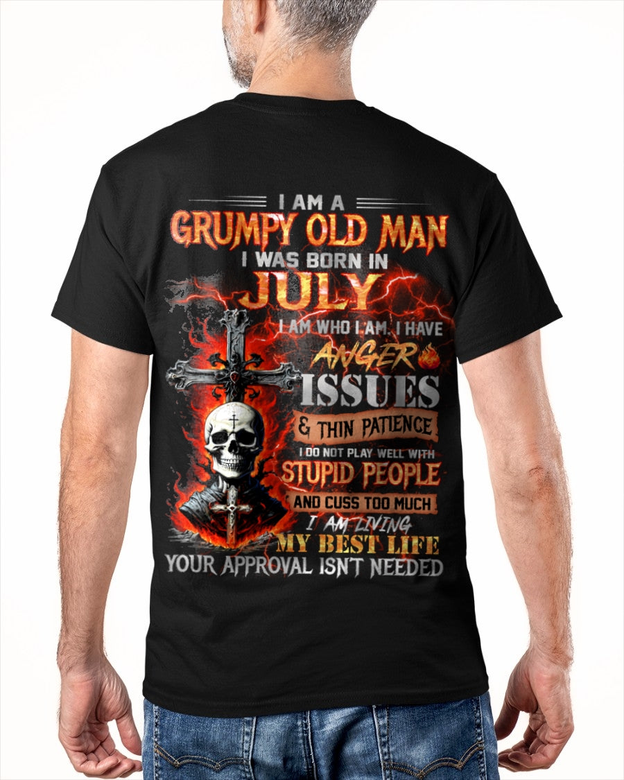 JULY - GRUMPY OLD MAN T-SHIRT - FUNNY SKULL ANGER ISSUES TEE - PERFECT GIFT FOR MEN TIEN07 / male (SKU12-319-07)