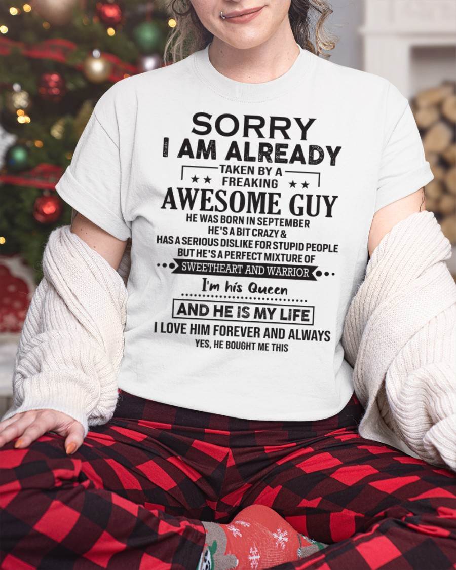 September - Sorry I Am Already Taken By A Freaking Awesome Guy - Gift For Your Girlfriend, Wife From Husband - DOAN09 (SKU09-DOAN-09)