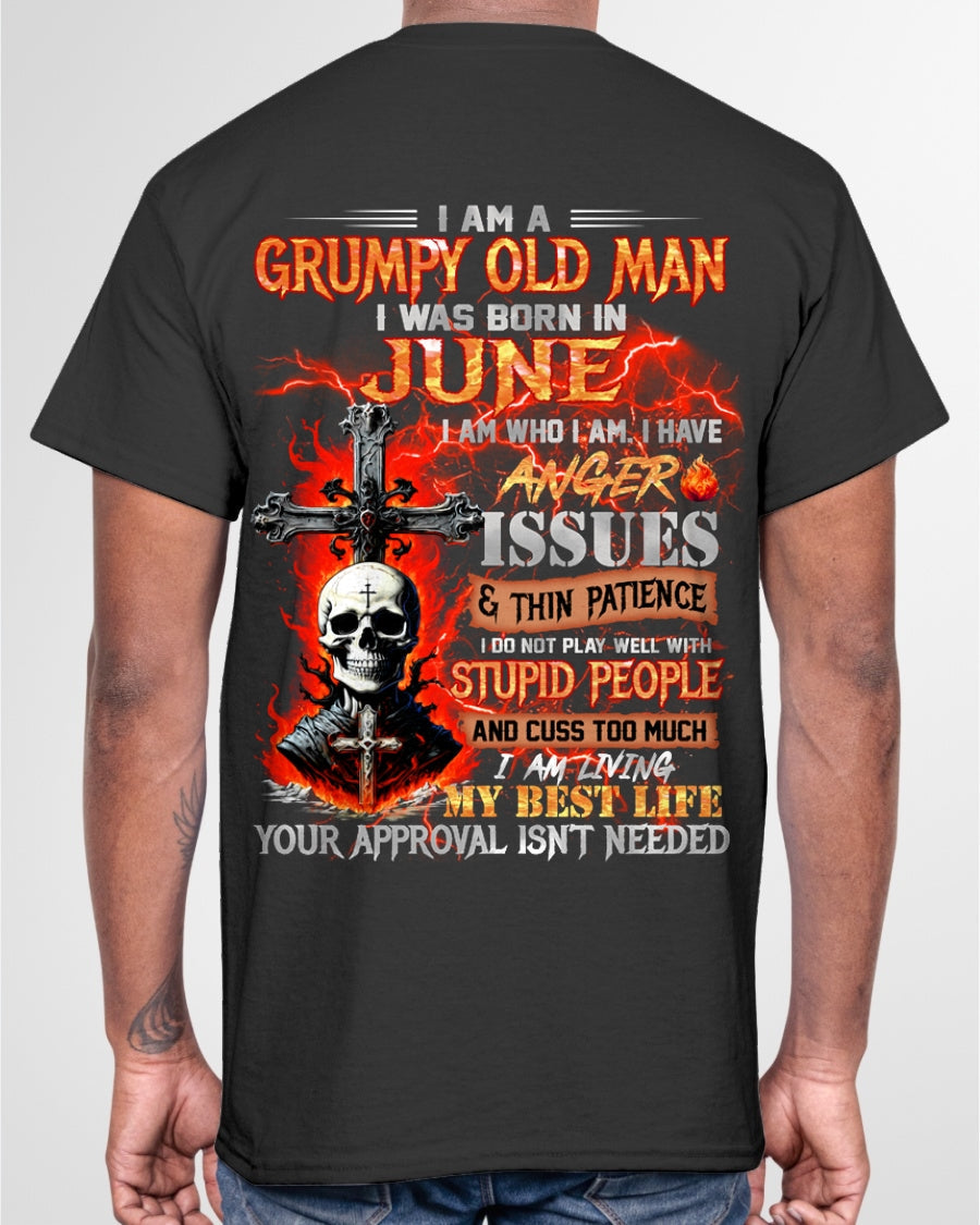 JUNE - GRUMPY OLD MAN T-SHIRT - FUNNY SKULL ANGER ISSUES TEE - PERFECT GIFT FOR MEN TIEN06 / male (SKU12-319-06)