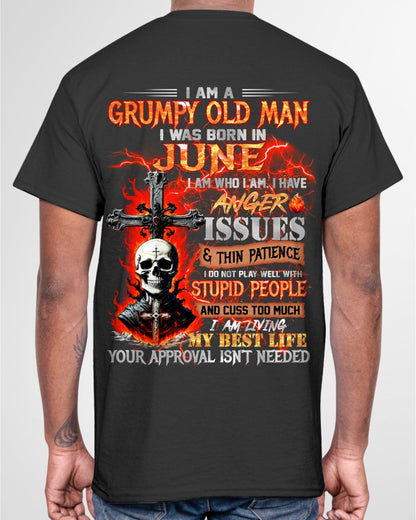 JUNE - GRUMPY OLD MAN T-SHIRT - FUNNY SKULL ANGER ISSUES TEE - PERFECT GIFT FOR MEN TIEN06 / male (SKU12-319-06)