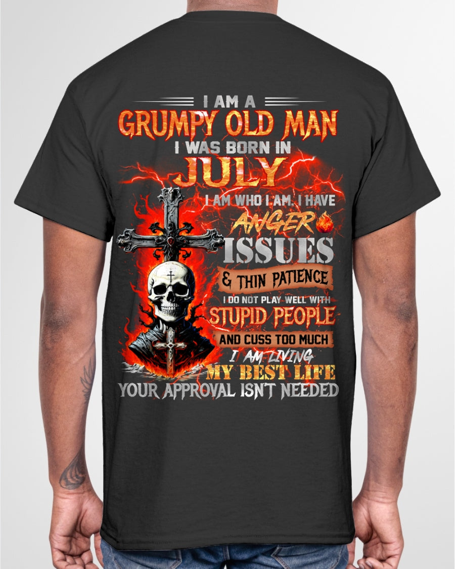 JULY - GRUMPY OLD MAN T-SHIRT - FUNNY SKULL ANGER ISSUES TEE - PERFECT GIFT FOR MEN TIEN07 / male (SKU12-319-07)