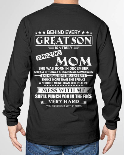 DECEMBER – "BEHIND GREAT SON IS A TRULY AMAZING MOM" – T-SHIRT FROM MOM – TIEN12 (SKU2607-287-12)