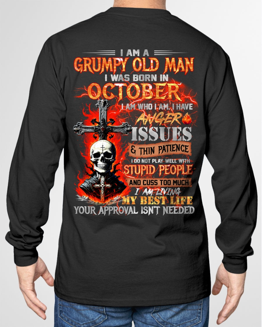 OCTOBER - GRUMPY OLD MAN T-SHIRT - FUNNY SKULL ANGER ISSUES TEE - PERFECT GIFT FOR MEN TIEN10 / male (SKU12-319-10)