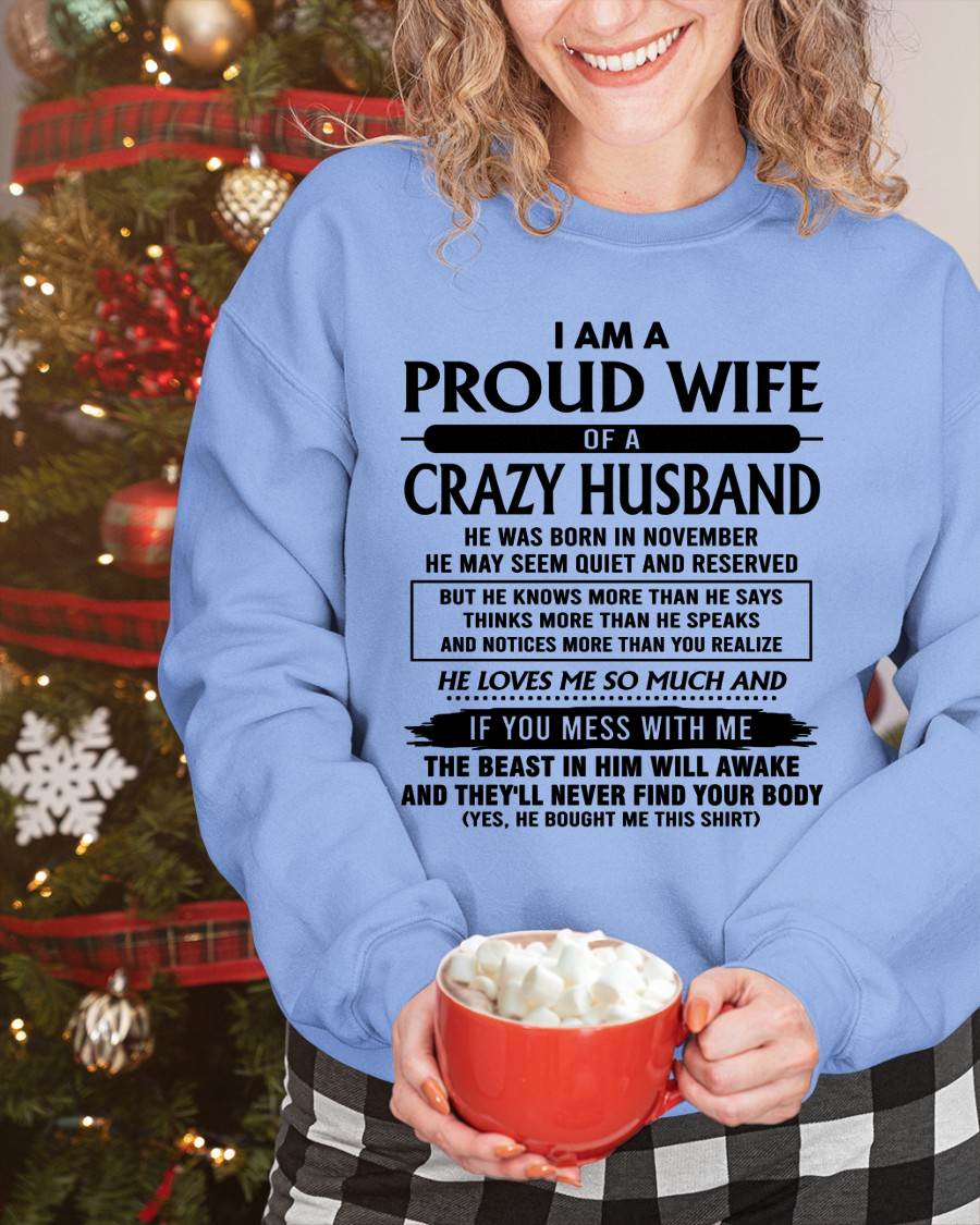 November - I Am A Proud Wife Of A Crazy Husband – Gift For Wife From Husband – DOAN11 (SKU26T-01-64-11)