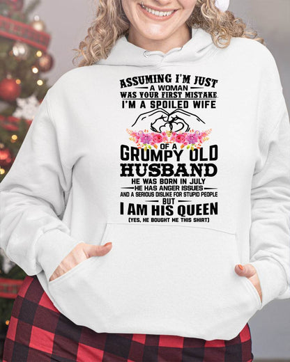 July - Spoiled Wife T-Shirt – Grumpy Old Husband Funny Tee - Perfect Gift From Husband - TIEN07 (SKU11-101-07)
