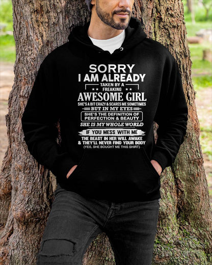 Sorry I Am Already Taken By A Freaking Awesome Girl – Gift For Boyfriend From Wife Or Girlfriend T-Shirt – DOAN00 (SKU12-293-00)