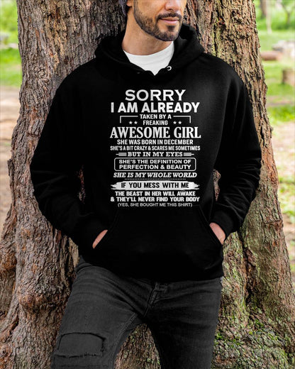 December – Sorry I Am Already Taken By A Freaking Awesome Girl – Gift For Boyfriend From Wife Or Girlfriend – DOAN12 (SKU12-293-12)