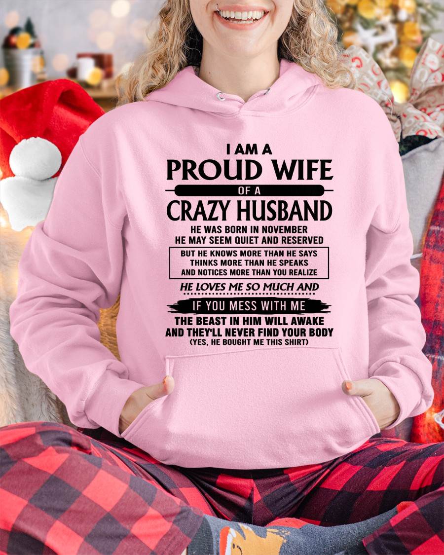 November - I Am A Proud Wife Of A Crazy Husband – Gift For Wife From Husband – DOAN11 (SKU26T-01-64-11)