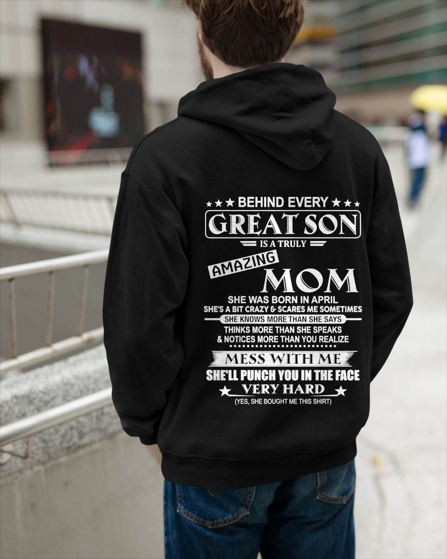 APRIL – "BEHIND GREAT SON IS A TRULY AMAZING MOM" – T-SHIRT FROM MOM – TIEN04 (SKU2607-287-04)