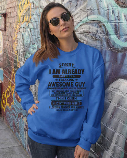 Sorry I Am Already Taken By A Freaking Awes Some Guy - Gift For Your Girlfriend, Wife From Husband - DOAN00 (SKU07-177-00)