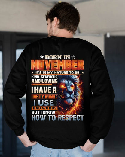 NOVEMBER - DIRTY MIND BUT KNOWS RESPECT - BIRTHDAY T-SHIRT FOR MEN - tien11 (SKU08-84-11)