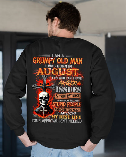 AUGUST - GRUMPY OLD MAN T-SHIRT - FUNNY SKULL ANGER ISSUES TEE - PERFECT GIFT FOR MEN TIEN08 / male (SKU12-319-08)