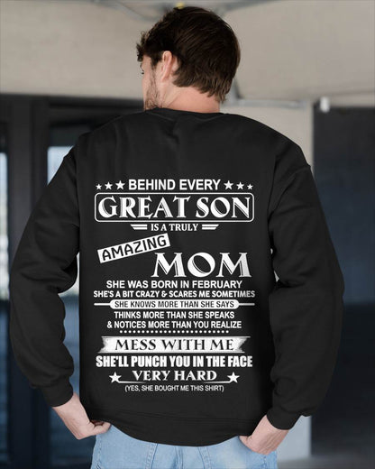 FEBRUARY – "BEHIND GREAT SON IS A TRULY AMAZING MOM" – T-SHIRT FROM MOM – TIEN02 (SKU2607-287-02)