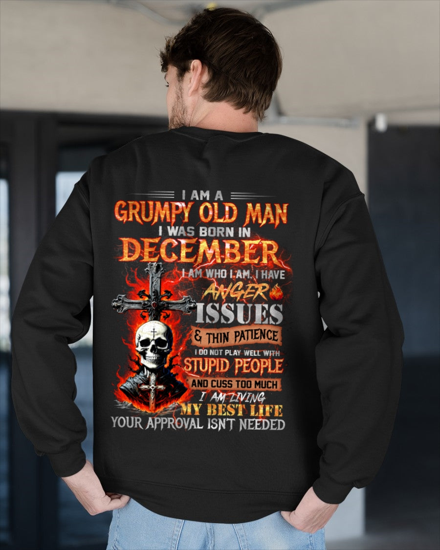 DECEMBER - GRUMPY OLD MAN T-SHIRT - FUNNY SKULL ANGER ISSUES TEE - PERFECT GIFT FOR MEN TIEN12 / male (SKU12-319-12)