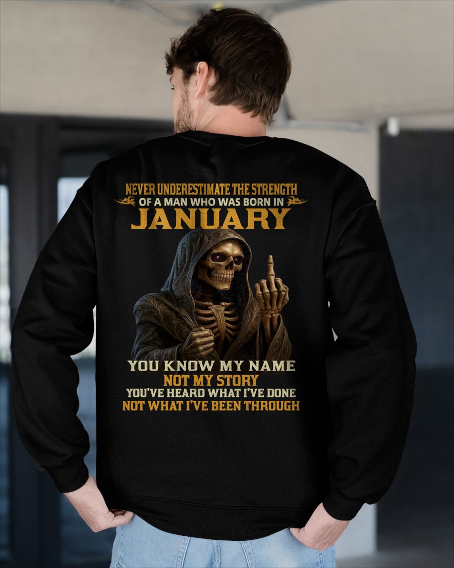 JANUARY - NEVER UNDERESTIMATE - BIRTHDAY T-SHIRT FOR MEN - TIEN01 (SKU26T-01-06-01)