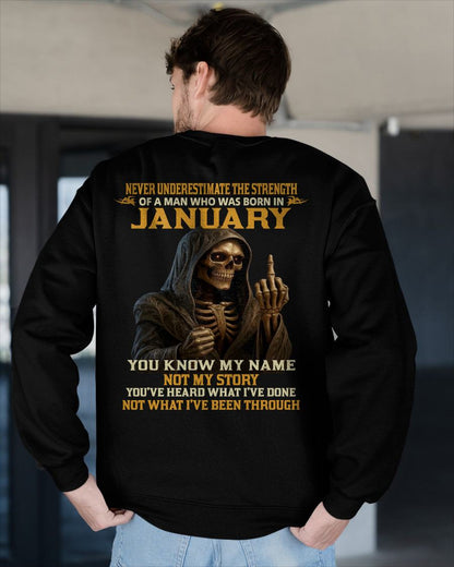 JANUARY - NEVER UNDERESTIMATE - BIRTHDAY T-SHIRT FOR MEN - TIEN01 (SKU26T-01-06-01)