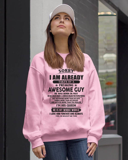 May - Sorry I Am Already Taken By A Freaking Awes Some Guy - Gift For Your Girlfriend, Wife From Husband - DOAN05 (SKU07-177-05)