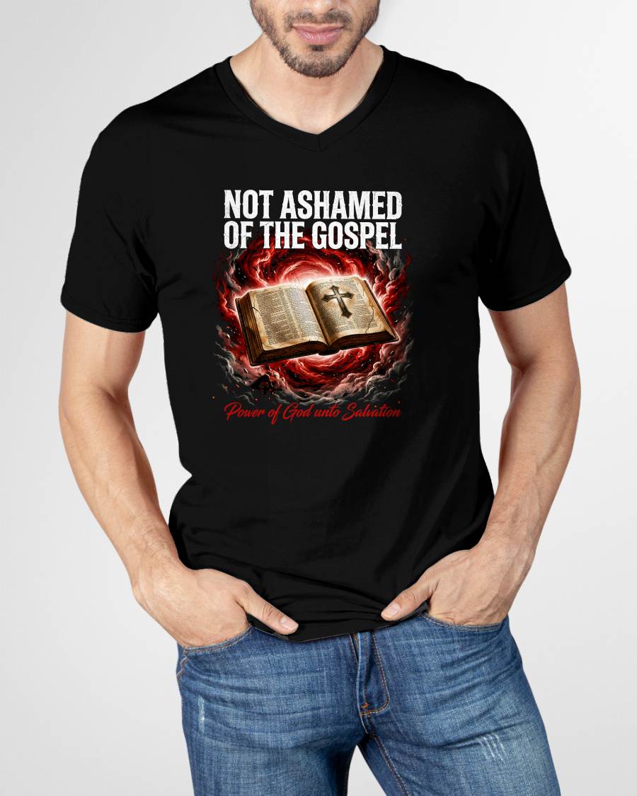 NOT ASHAMED OF THE GOSPEL - CHRISTIAN T-SHIRT - FOR MEN tien00 (SKU2608-131)