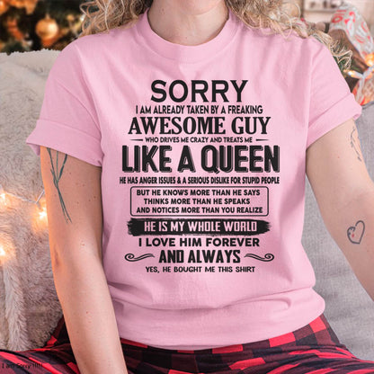 Sorry I am already taken by a freaking awesome guy - Gift for Wife From Husband - TIEN00 (SKU08-25-00)