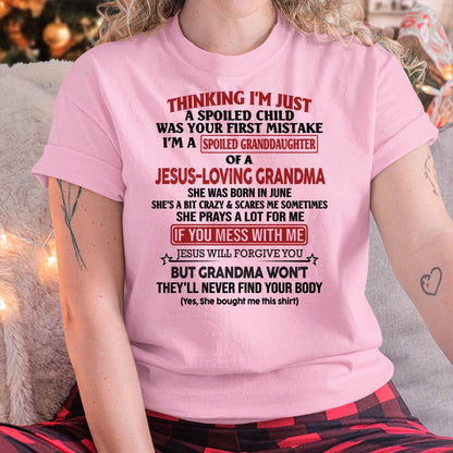 Christian Girl Shirt – Spoiled by Grandma June Edition – From Grandma to Granddaughter TIEN06 (SKU07-181-06)