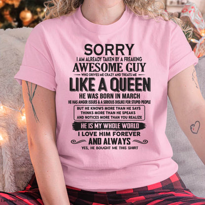 March - Sorry I am already taken by a freaking awesome guy - Gift for Wife From Husband - TIEN03 (SKU08-25-03)