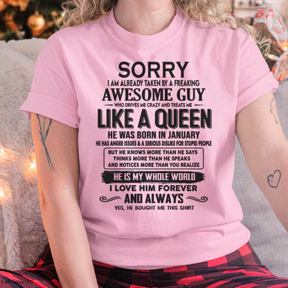 January - Sorry I am already taken by a freaking awesome guy - Gift for Wife From Husband - TIEN01 (SKU08-25-01)