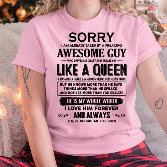 Sorry I am already taken by a freaking awesome guy - Gift for Wife From Husband - DOAN00 (SKU-SRG-00)