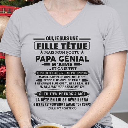 Oui, je suis une fille têtue – T-shirt | Cadeau d’anniversaire de papa pour sa fille - TIEN00 / fr00 (SKU12-197)
