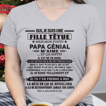 AVRIL - Oui, je suis une fille têtue – T-shirt | Cadeau d’anniversaire de papa pour sa fille - TIEN04 / fr04 (SKU12-214-04)