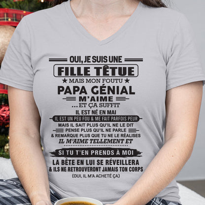 MAI - Oui, je suis une fille têtue – T-shirt | Cadeau d’anniversaire de papa pour sa fille - TIEN05 / fr05 (SKU12-214-05)